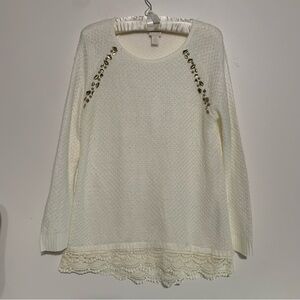 Chico's Cream Sweater with Embellished Shoulders Size 1 Equates to a Medium